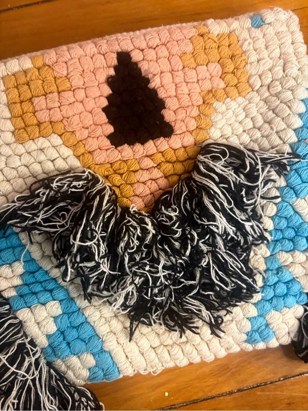 Cost Plus World Market Pink, Blue, Black & Cream Woven Clutch with Fringe